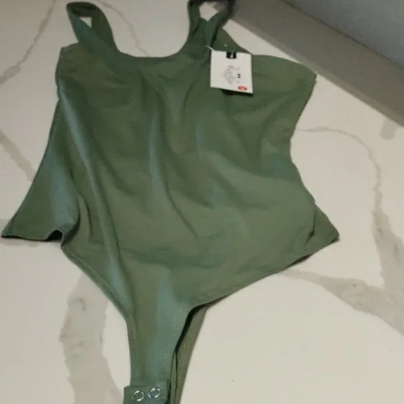 Reoria double lined thong bodysuit olive green size S - Picture 6 of 7